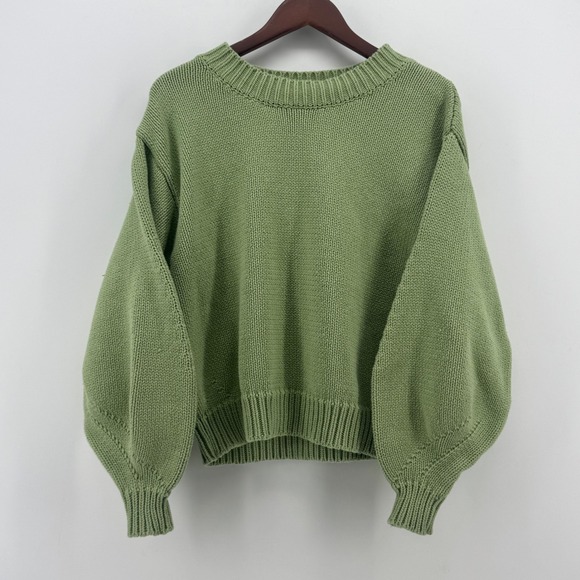 Princess Polly Sweaters - Princess Polly Sage Green Chunky Knit Balloon‎ Sleeve Sweater SM Pullover